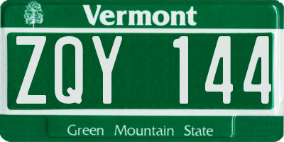 VT license plate ZQY144