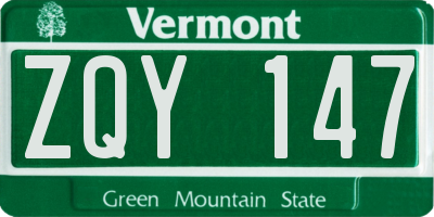 VT license plate ZQY147