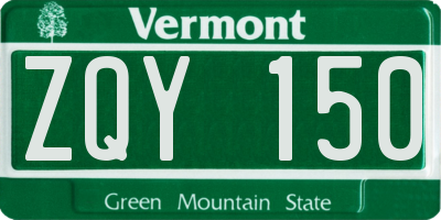 VT license plate ZQY150