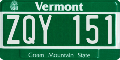VT license plate ZQY151