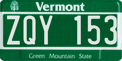 VT license plate ZQY153