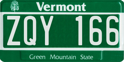 VT license plate ZQY166