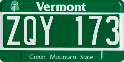 VT license plate ZQY173
