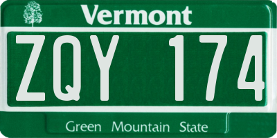 VT license plate ZQY174