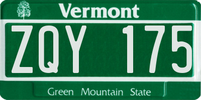 VT license plate ZQY175