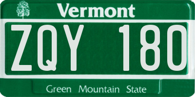 VT license plate ZQY180