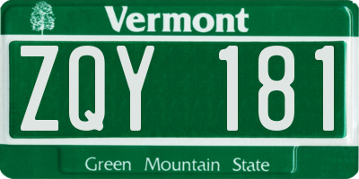 VT license plate ZQY181