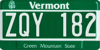 VT license plate ZQY182