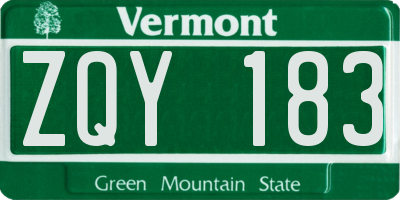 VT license plate ZQY183