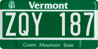 VT license plate ZQY187