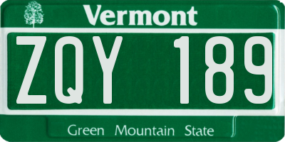 VT license plate ZQY189
