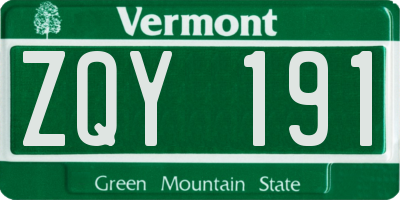 VT license plate ZQY191