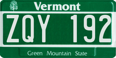 VT license plate ZQY192