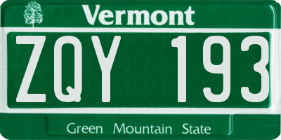 VT license plate ZQY193