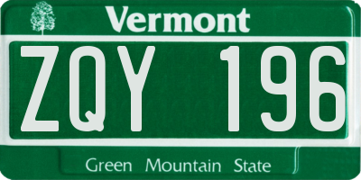 VT license plate ZQY196