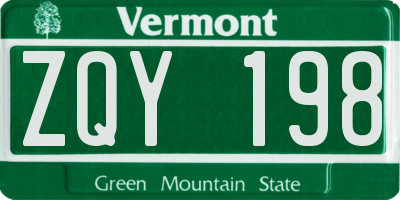 VT license plate ZQY198