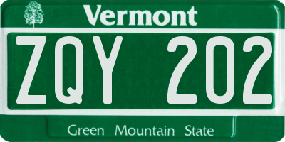 VT license plate ZQY202