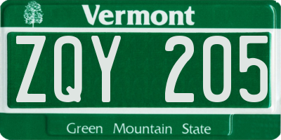 VT license plate ZQY205