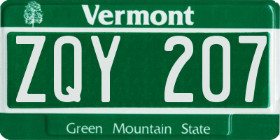 VT license plate ZQY207