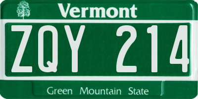 VT license plate ZQY214