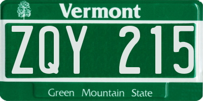 VT license plate ZQY215