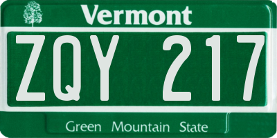 VT license plate ZQY217