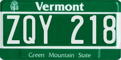 VT license plate ZQY218