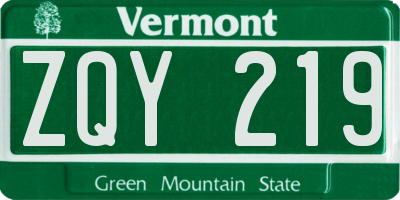VT license plate ZQY219