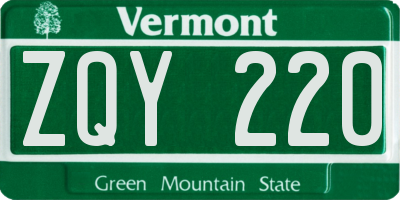 VT license plate ZQY220