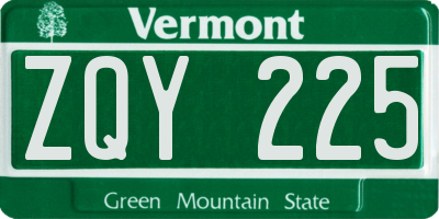 VT license plate ZQY225