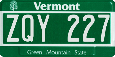 VT license plate ZQY227