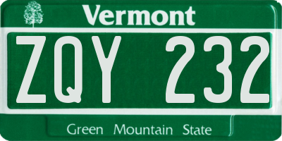 VT license plate ZQY232