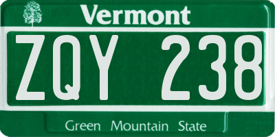 VT license plate ZQY238