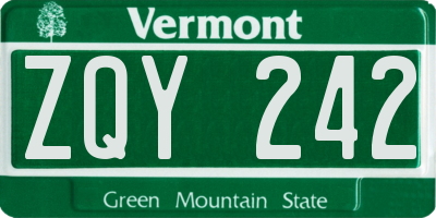 VT license plate ZQY242