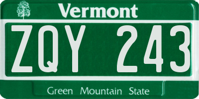 VT license plate ZQY243