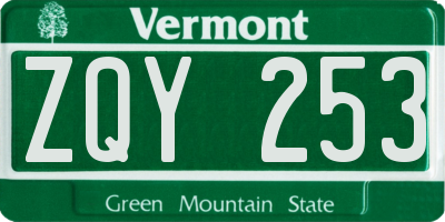 VT license plate ZQY253