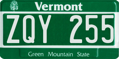 VT license plate ZQY255