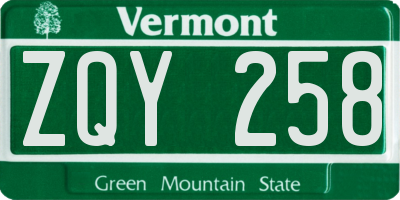 VT license plate ZQY258