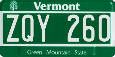 VT license plate ZQY260