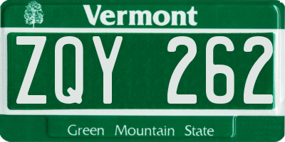 VT license plate ZQY262