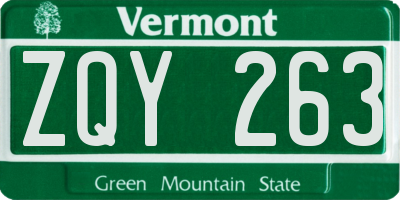 VT license plate ZQY263