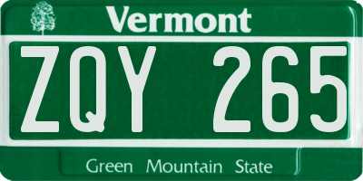 VT license plate ZQY265