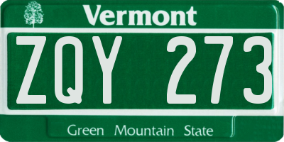 VT license plate ZQY273