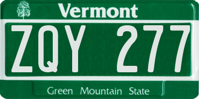 VT license plate ZQY277