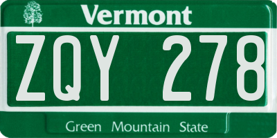 VT license plate ZQY278