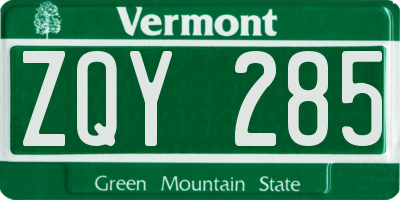 VT license plate ZQY285