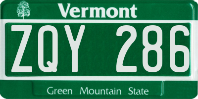 VT license plate ZQY286