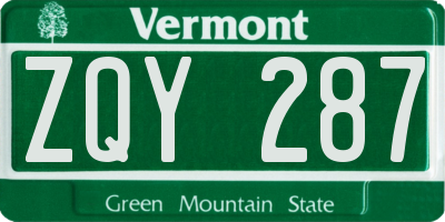 VT license plate ZQY287