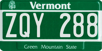 VT license plate ZQY288