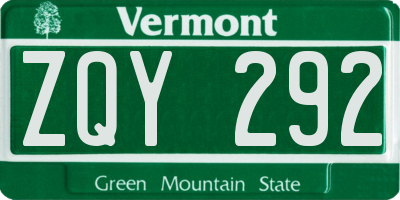 VT license plate ZQY292